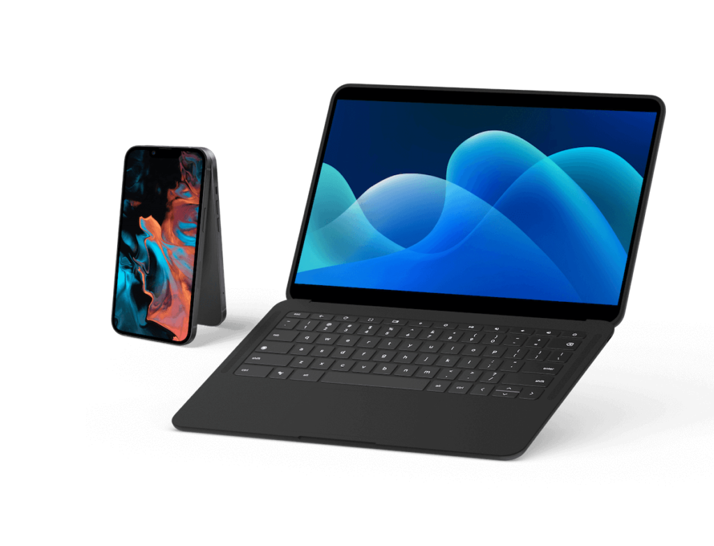 En mobil och en laptop med transparent bakgrund.