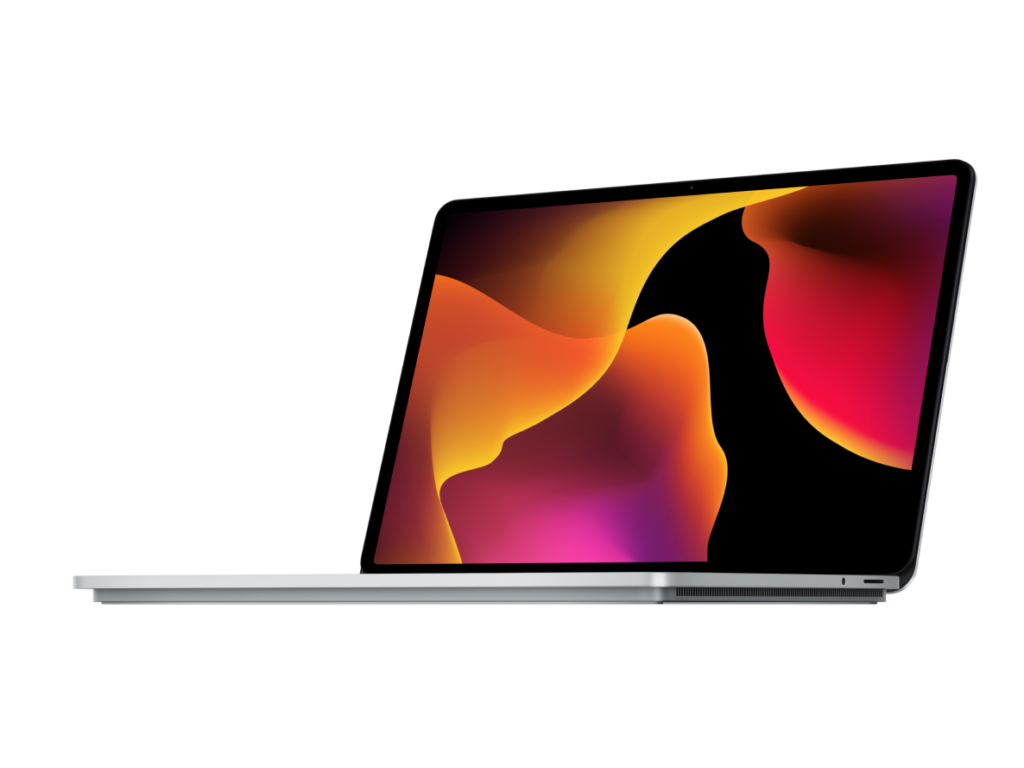 En macbook i vinkel med transparent bakgrund.